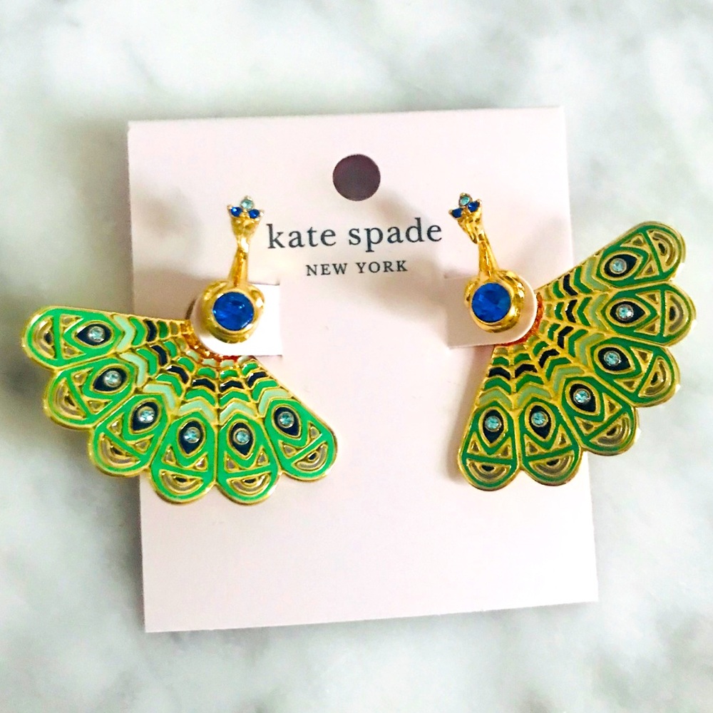 NWT KATE SPADE 🦚 Full Plume Ear Jacket Peacock Earrings